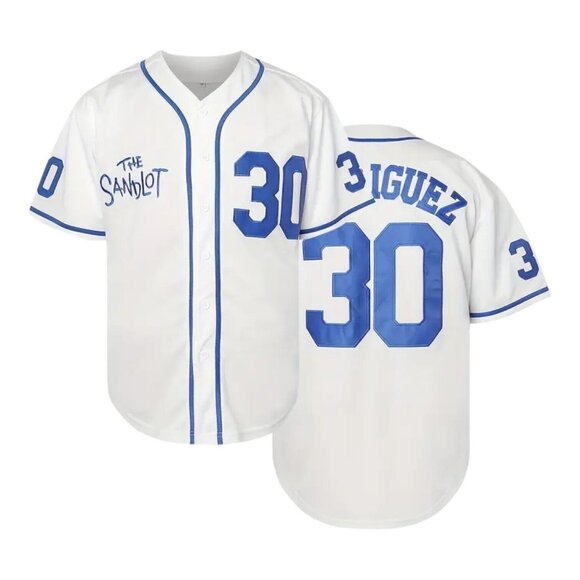 Sandlot Baseball Jersey Benny The Jet Rodriguez #30 White Stitched Men's - Picture 1 of 9